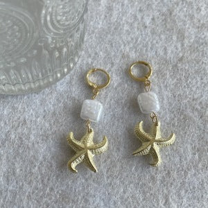 Fashion Diamond Starfish Shell  Pearl Earrings