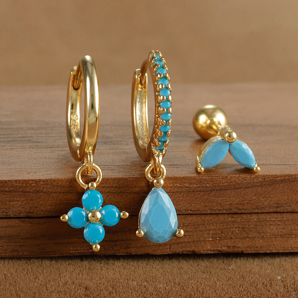 Fashion Diamond-embedded Turquoise Earring Set Women