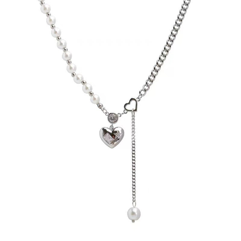 Special-interest Design Heart-shaped Multi-part Pearl Pendant Necklace