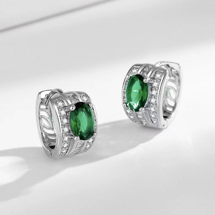 European And American Emerald Zircon Earrings High Sense