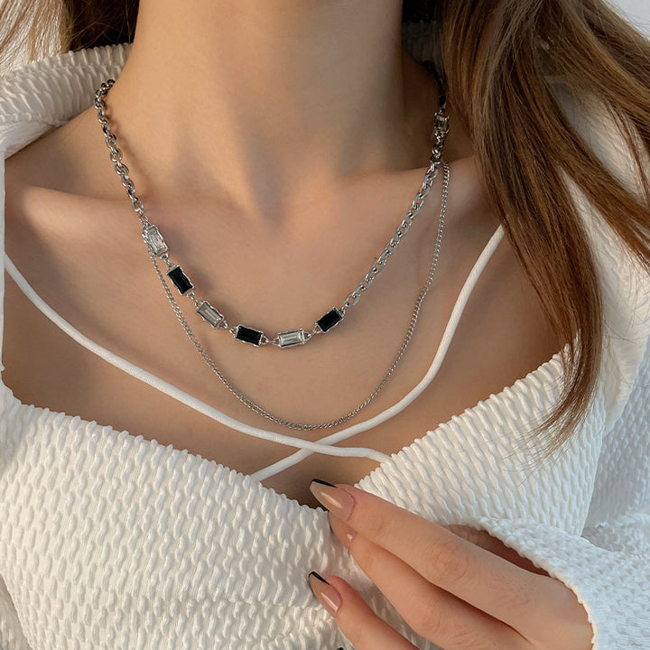 Special-interest Design Black And White Diamond Double-layer Necklace