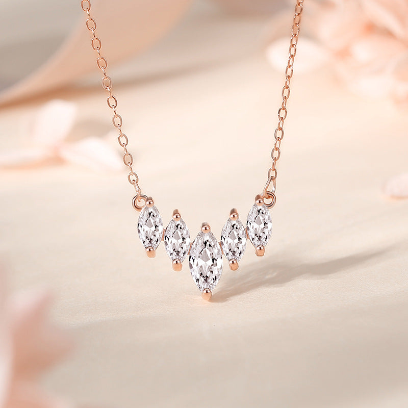 S925 Silver Small Water Drop Necklace Women's Letter V-shaped Zircon