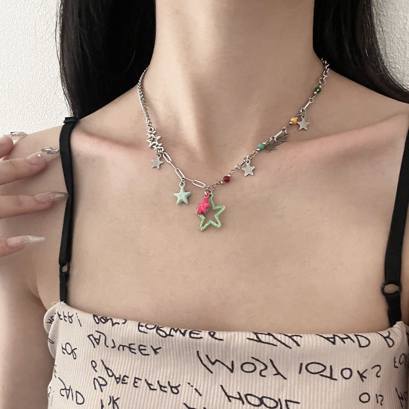 Color Five-pointed Star Necklace Design Sense