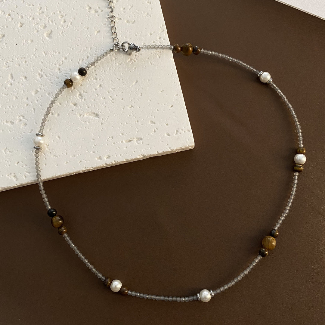 Tigereye Handmade Beaded Pearl Necklace