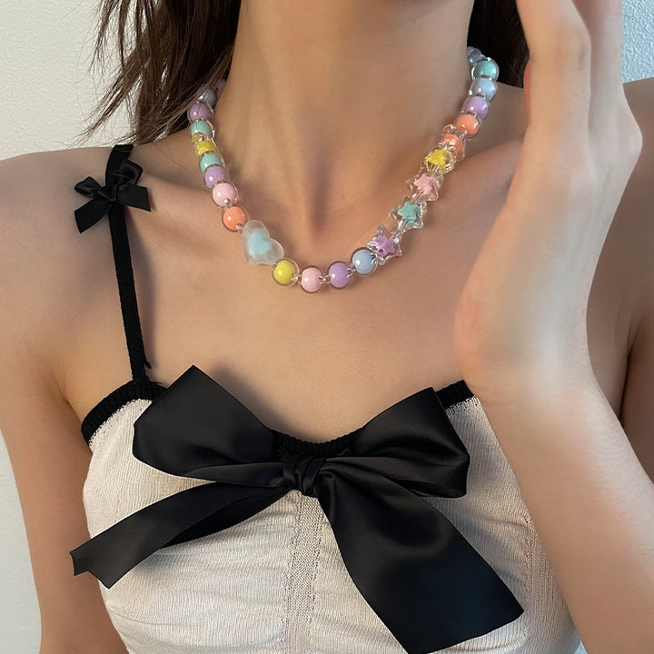 Candy-colored Acrylic Beaded Stitching XINGX Necklace