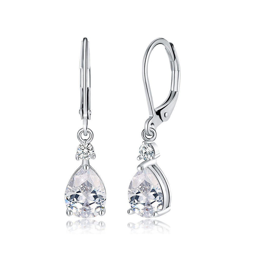 Light Luxury Water Drop Copper Zircon Earrings Female Temperament High Sense