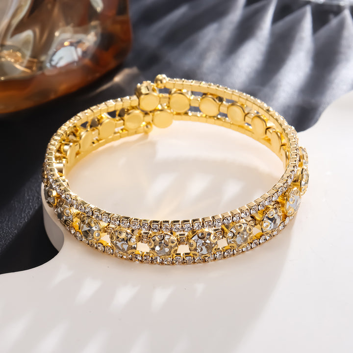 Rhinestone Full Diamond Winding Open Three-ring Bracelet For Women