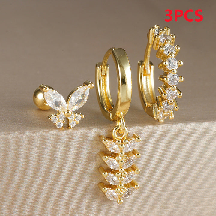 Ear Clip Creative Leaves Trendy Female Color Zircon