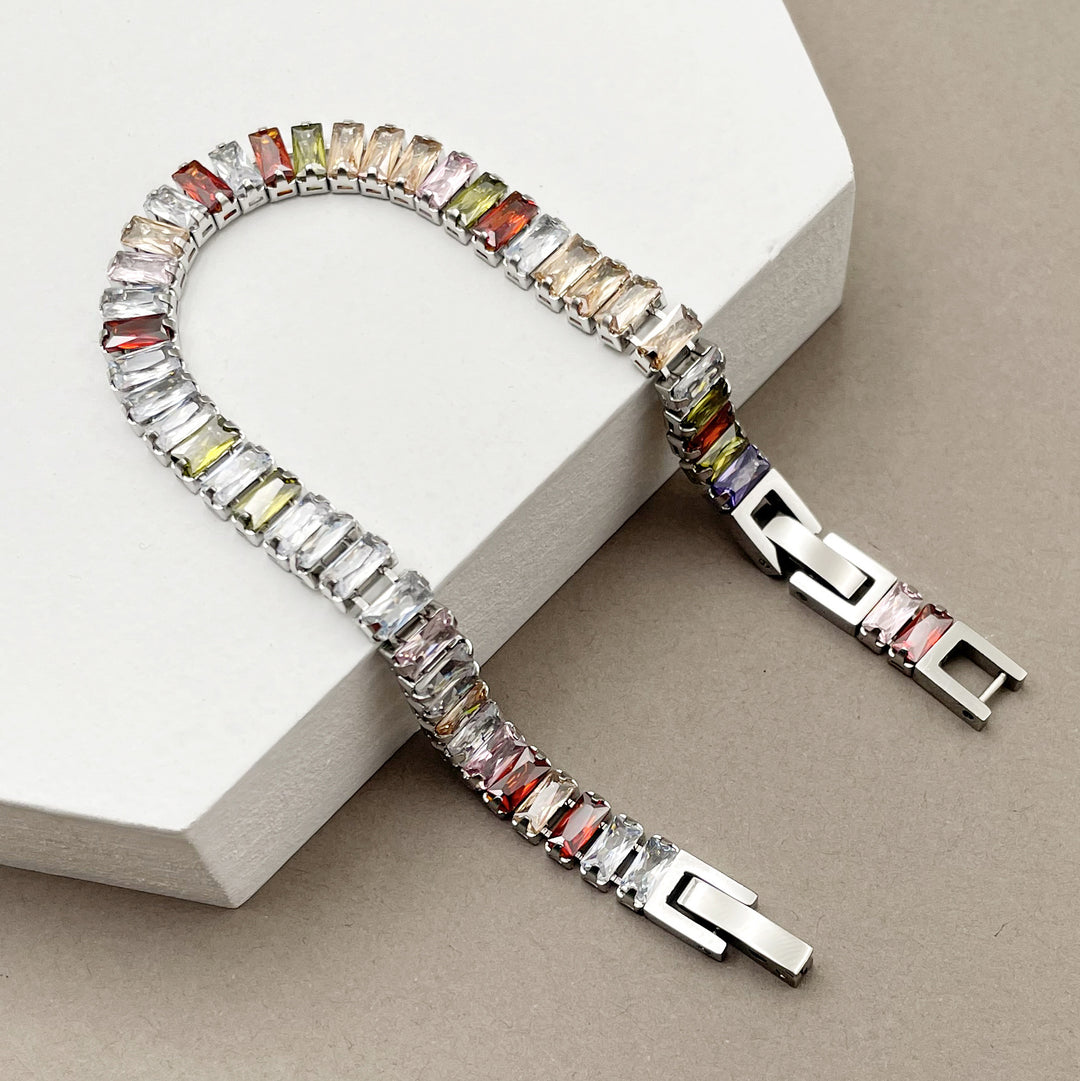 Geometric Inlaid Color Zircon Stainless Steel Bracelet