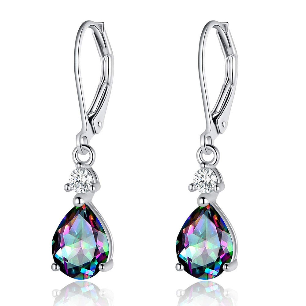 Light Luxury Water Drop Copper Zircon Earrings Female Temperament High Sense