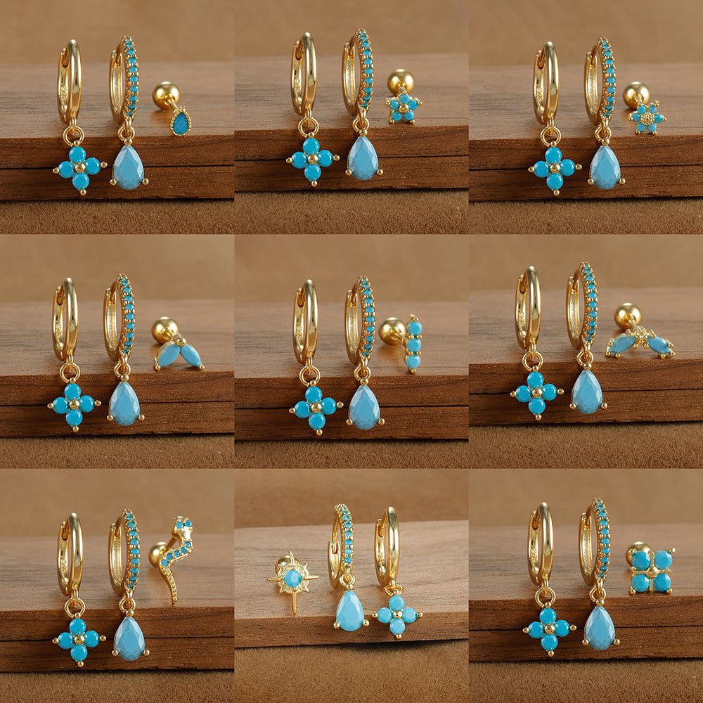 Fashion Diamond-embedded Turquoise Earring Set Women