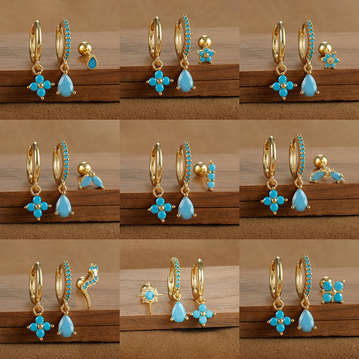 Fashion Diamond-embedded Turquoise Earring Set Women