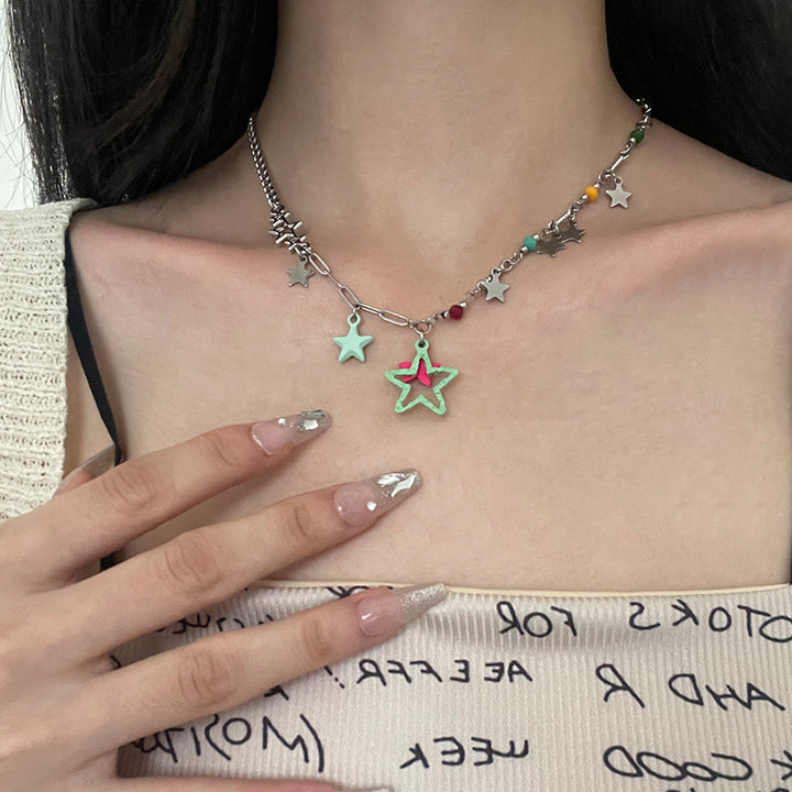 Color Five-pointed Star Necklace Design Sense