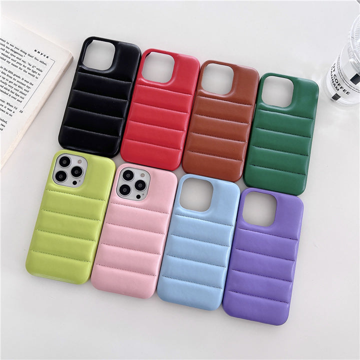 Ins Leather Down Jacket Phone Case Simple Solid Color