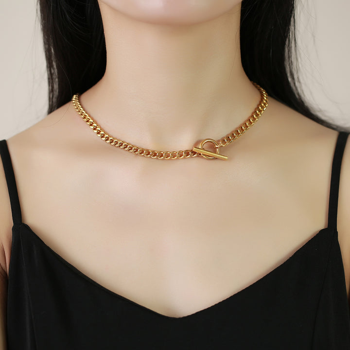 Stainless Steel Grinding Chain Necklace Gold Women's Clavicle Chain