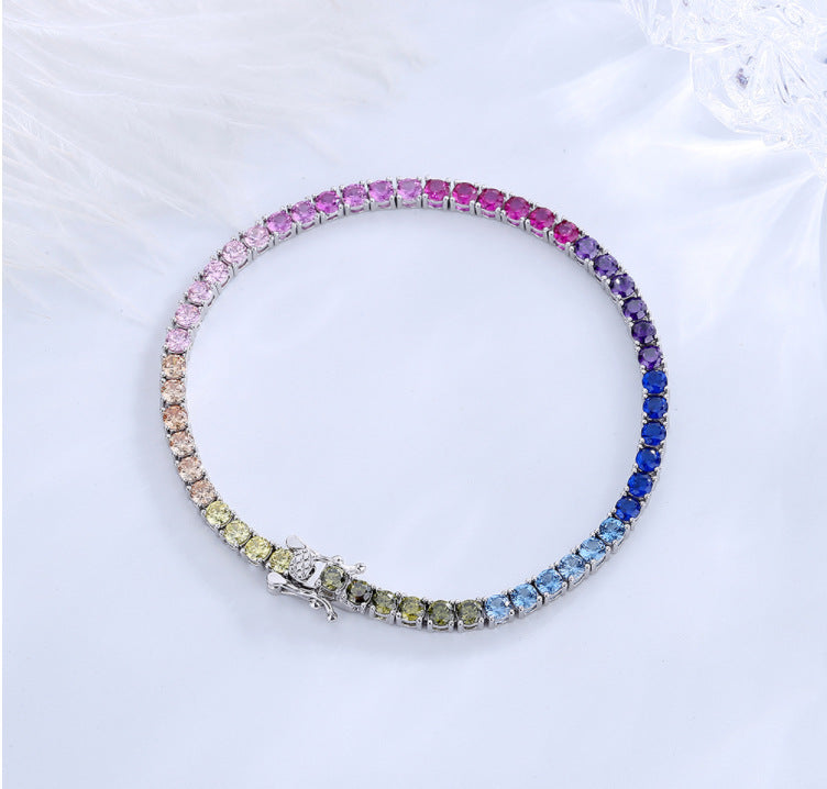 New 3 Mm Tennis Chain Shiny Rainbow Zircon 925 Silver Women's Bracelet