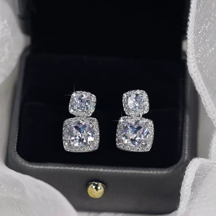 Square Shiny Zircon Stud Earrings Luxury Women