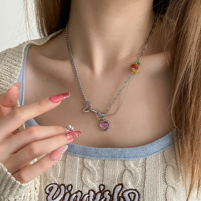 Color Gravel Stitching Love Necklace