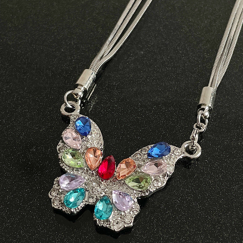 Women's Colorful Diamond Butterfly Multi-layer Necklace Special-interest Design