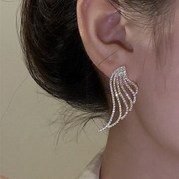 Light Luxury Sparkling Full Rhinestone Wings Earrings Retro Fashionable Simple Earrings