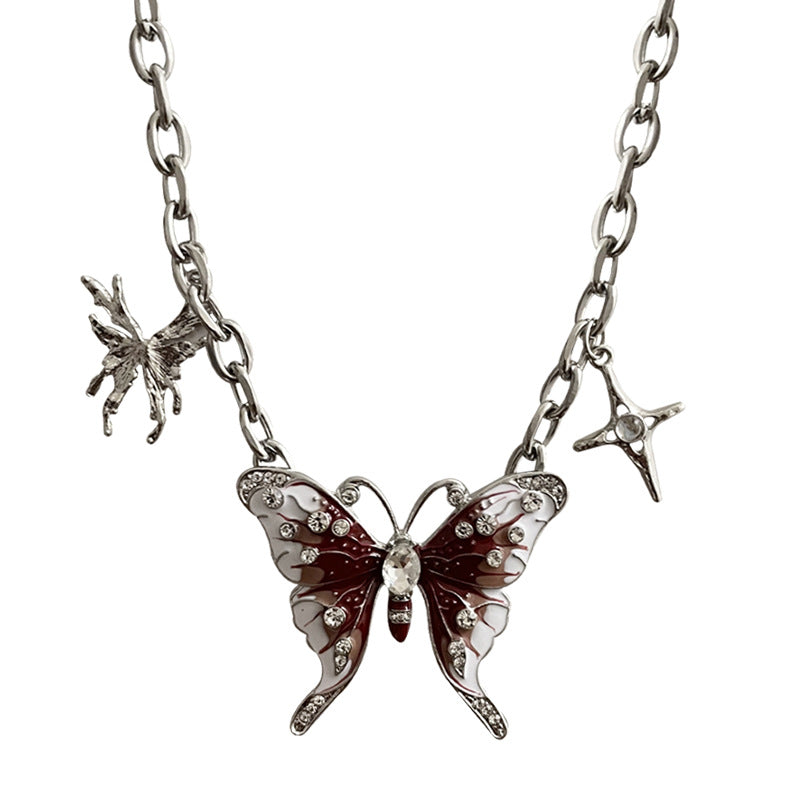 Exaggerated Heavy Industry Red Butterfly Necklace