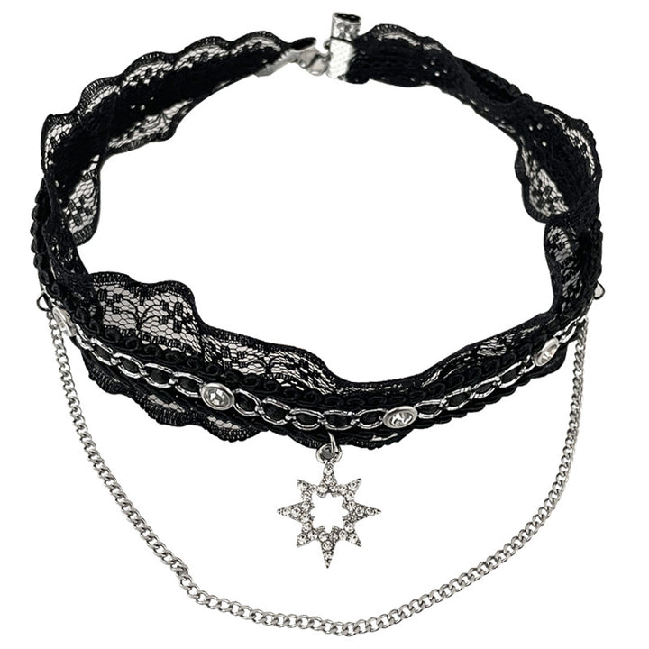 Black Lace Sun Asterism Necklace For Women