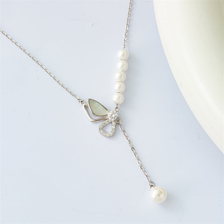 925 Sterling Silver Fashion Pearl Bow Necklace