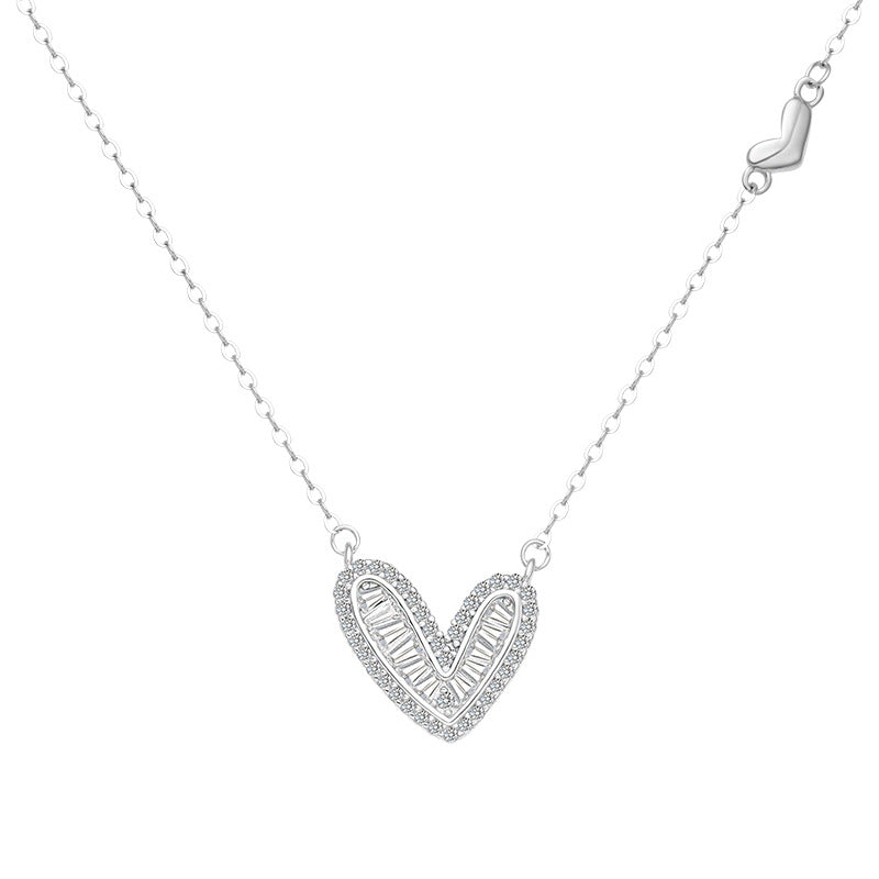 925 Silver Necklace High-grade Love Light Luxury Minority Zircon Clavicle Chain