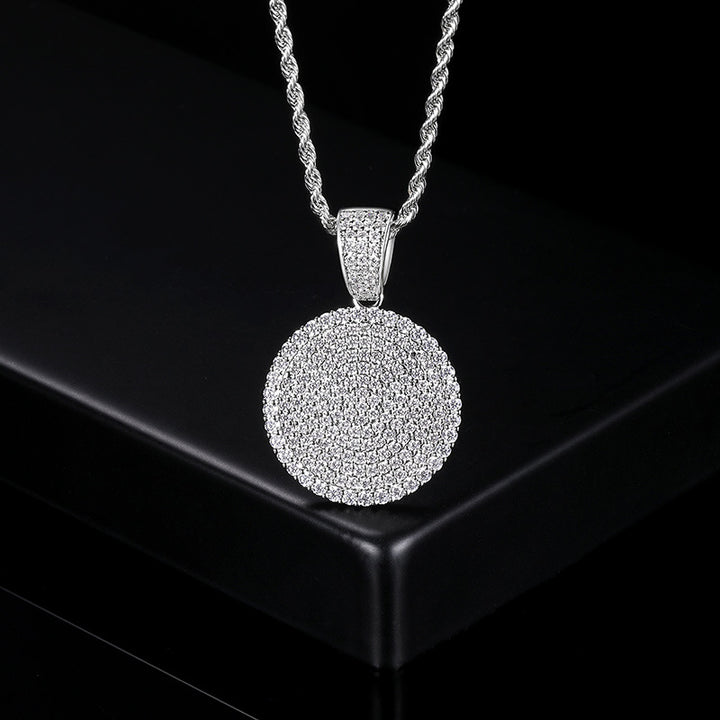 Full Diamond Round Cake Pendant Gold Necklace Micro Inlaid Zircon Hip Hop