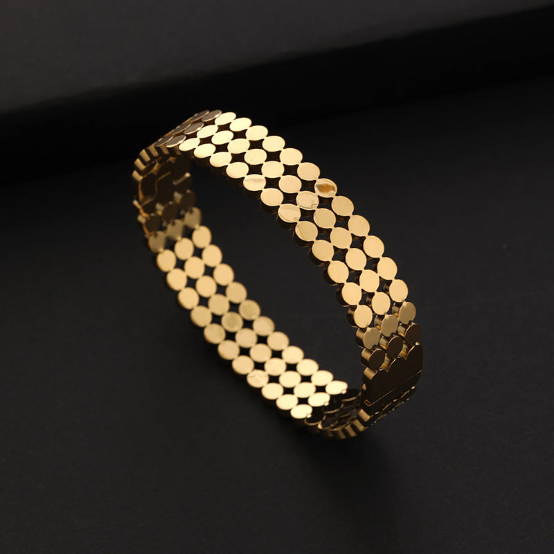 Fashion Simple Titanium Oțel 18k Placat Gold Dot Beads Brățară pentru bărbați