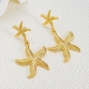 Fashion Diamond Starfish Shell  Pearl Earrings