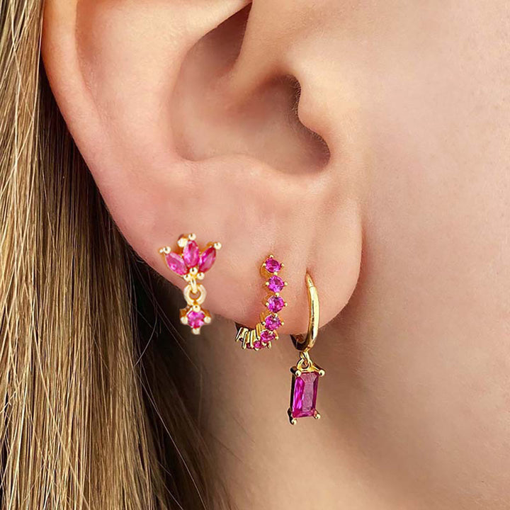 Square Stud Earrings Fashion Zircon Three-piece Set