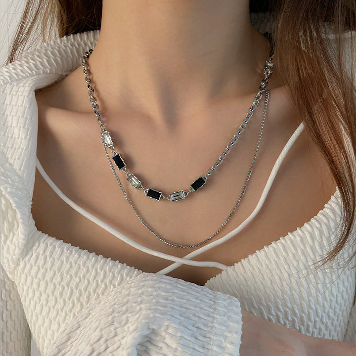 Special-interest Design Black And White Diamond Double-layer Necklace