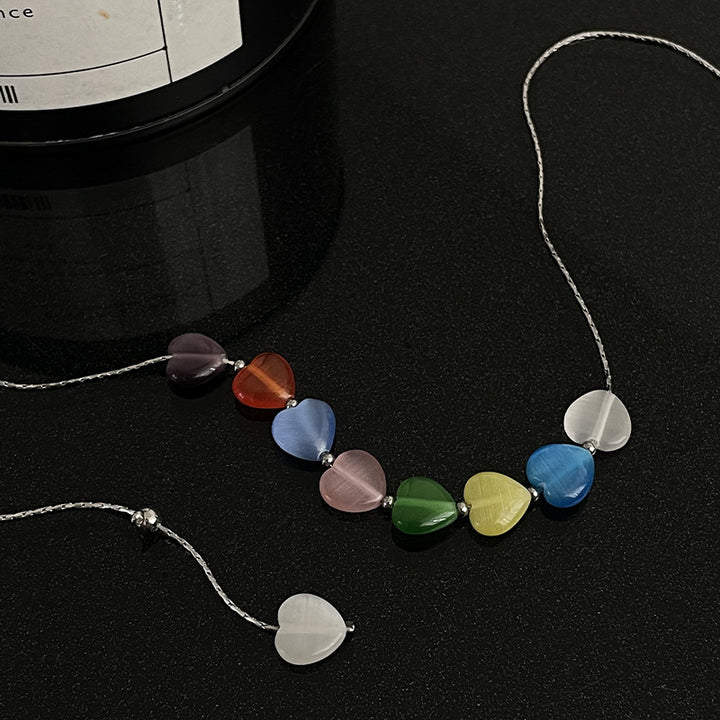 Women's Colorful Opal Heart Necklace