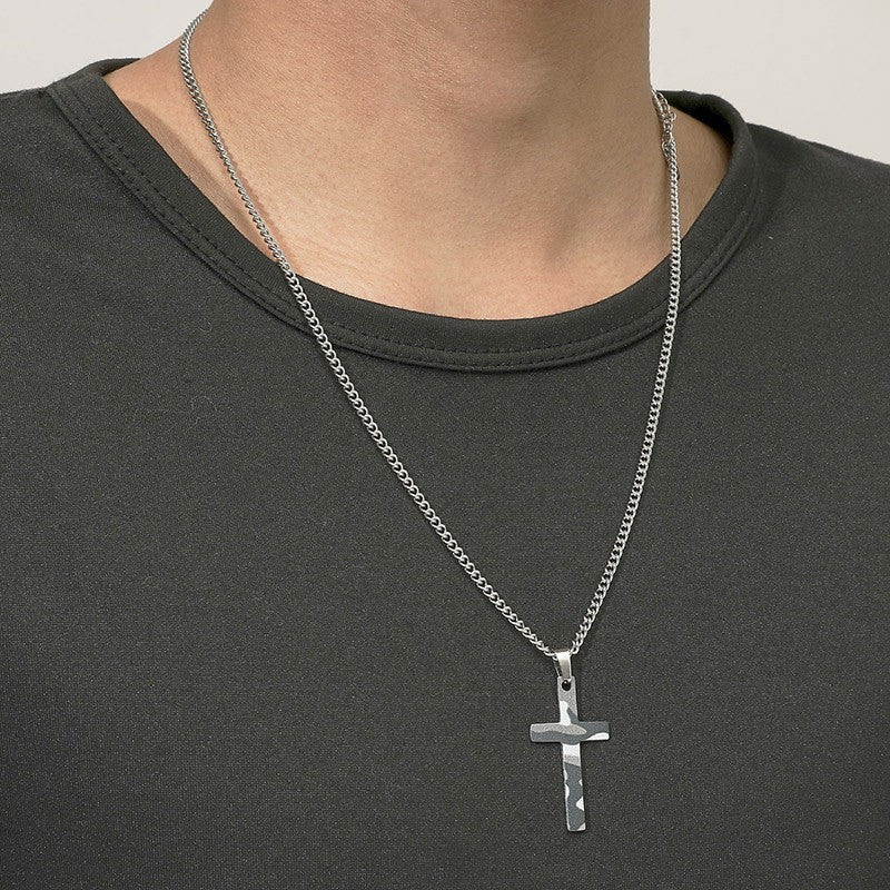 Stainless Steel Camouflage Laser Cross Pendant Men's Necklace