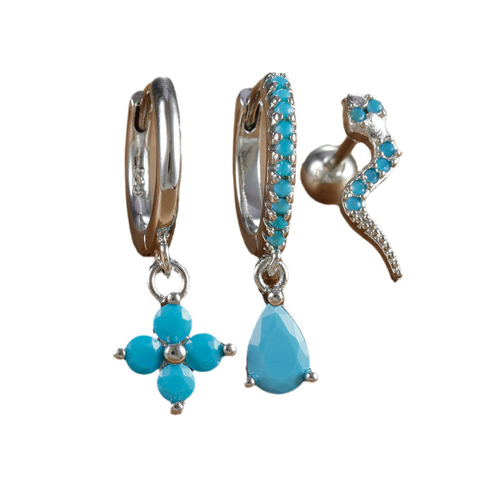 Fashion Diamond-embedded Turquoise Earring Set Women