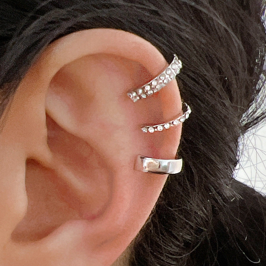 Diamond C-type Ear Clip Fashion Three-piece Set