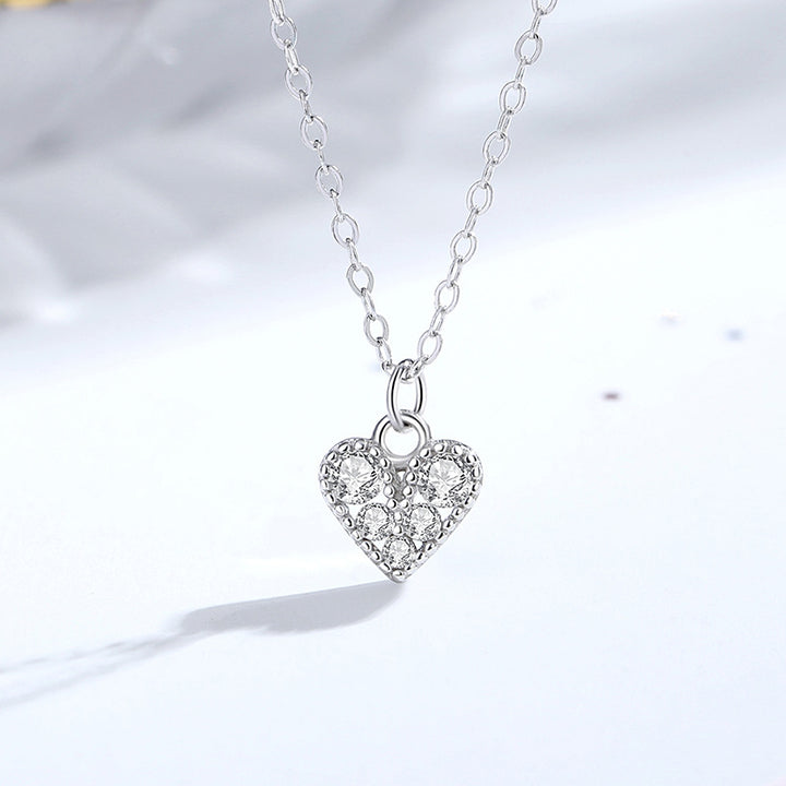 Japanese And Korean Niche S925 Sterling Silver Heart-shaped Full Diamond Necklace