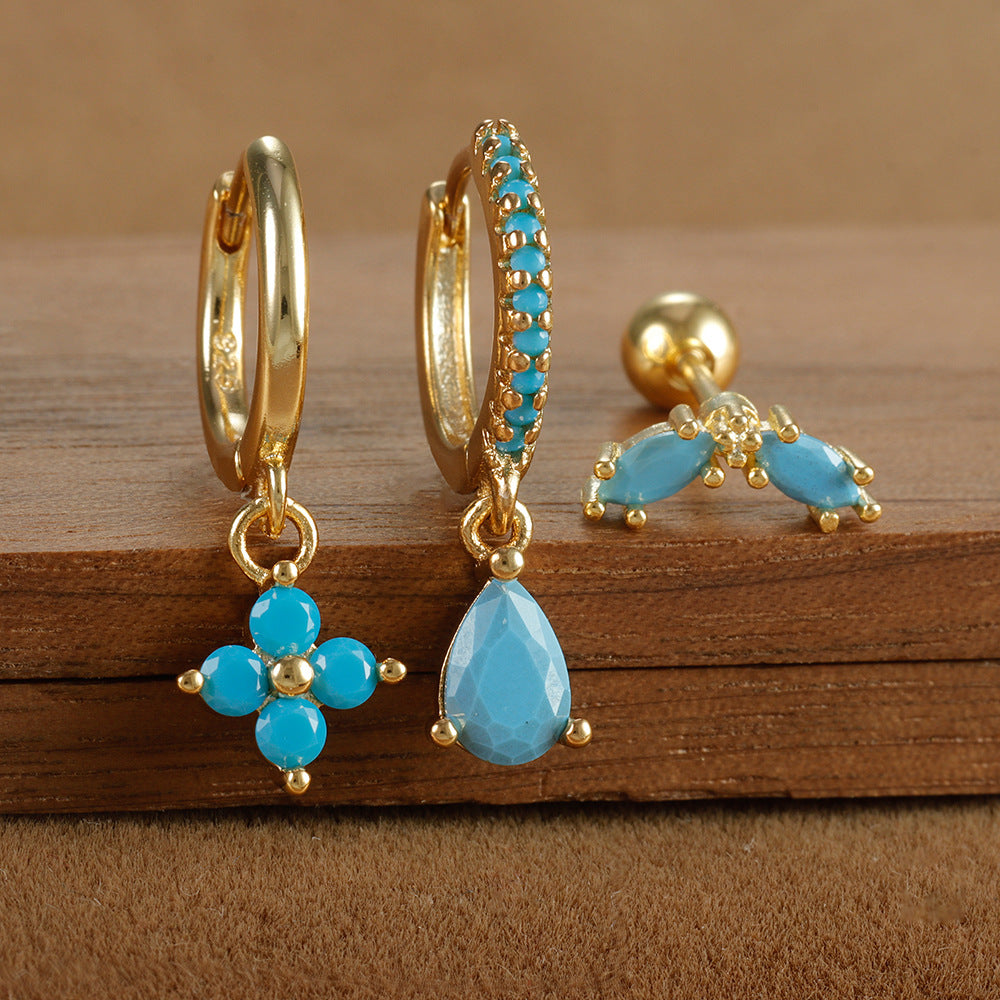 Fashion Diamond-embedded Turquoise Earring Set Women