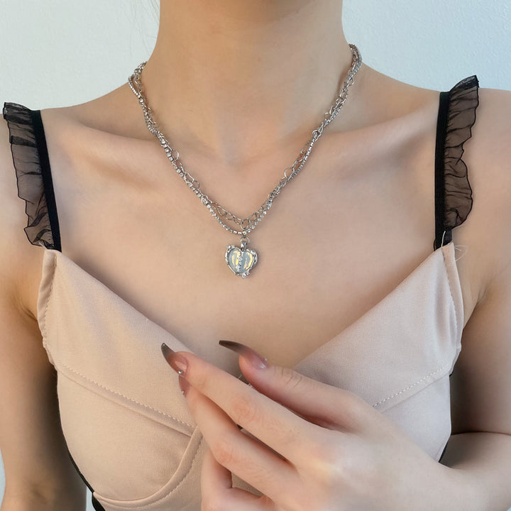 Special-interest Design Heart-shaped Full Of Diamond Necklace Women's Light Luxury Advanced