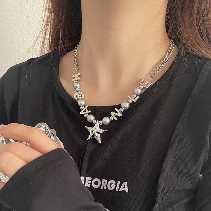 Five-pointed Star Letter Pearl Stitching Necklace