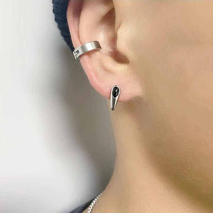 Sterling Silver Black Water Drop Ear Studs Men's Fashion