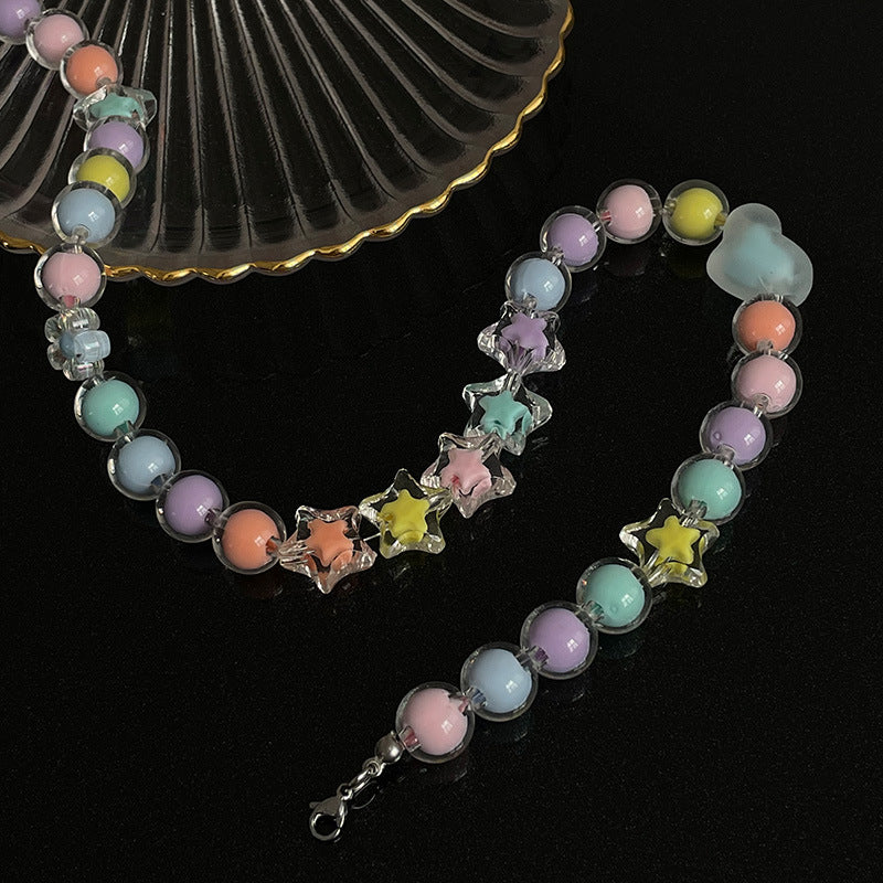 Candy-colored Acrylic Beaded Stitching XINGX Necklace