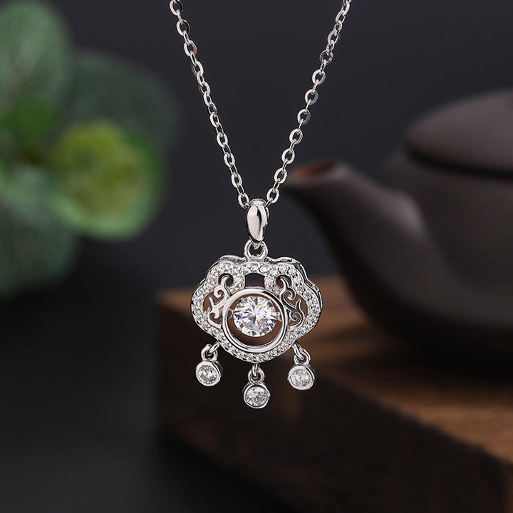 S925 Sterling Silver Lock Of Safeness And Luck Necklace Female Bell Smart Clavicle Chain