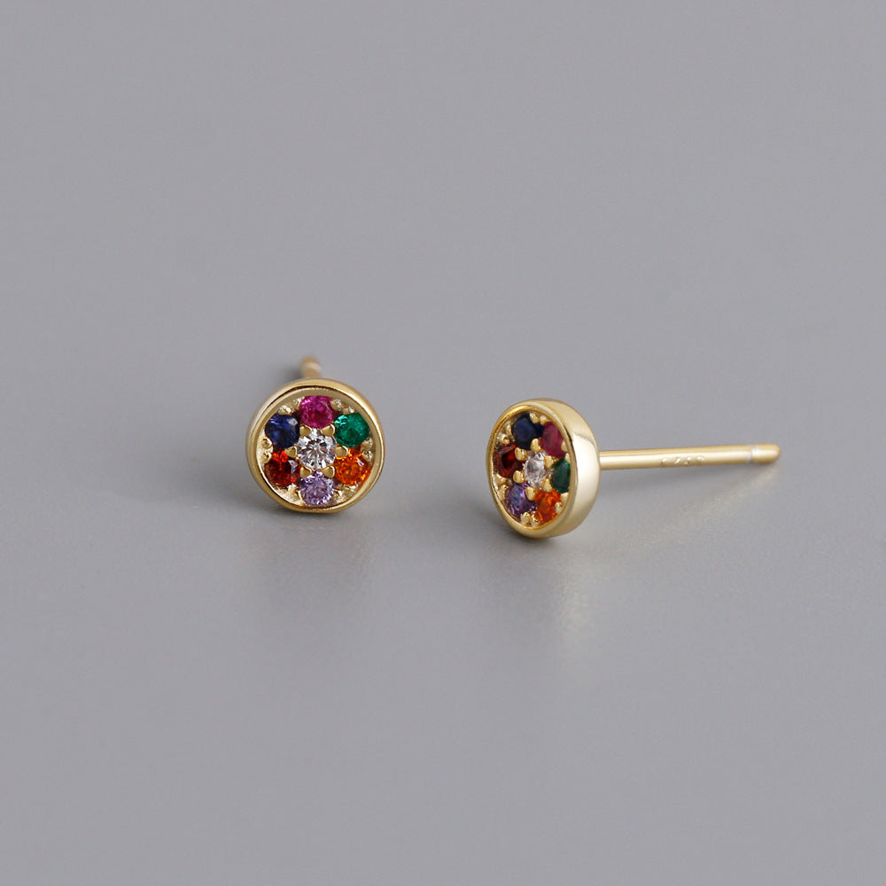 Women's Mixed Color Inlaid Zircon Sterling Silver Stud Earrings