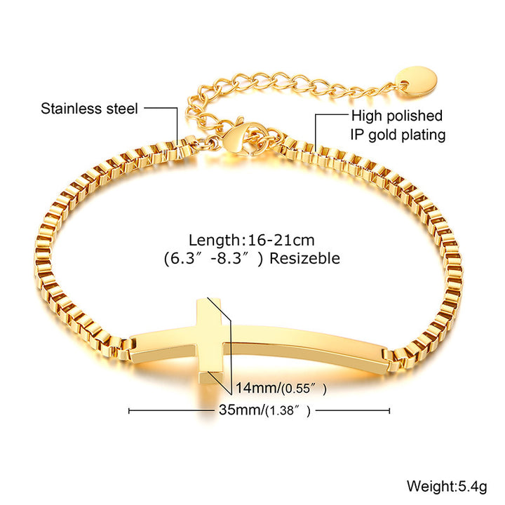 Cross Box Chain Bracelet Steel Color For Women