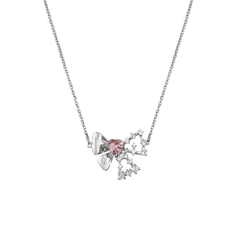 Women's Heart Diamond Bow Necklace Special Interest Light Luxury