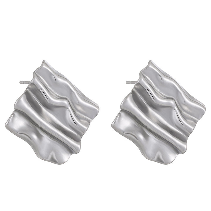 Small Rectangular Pleated Stud Earrings Retro