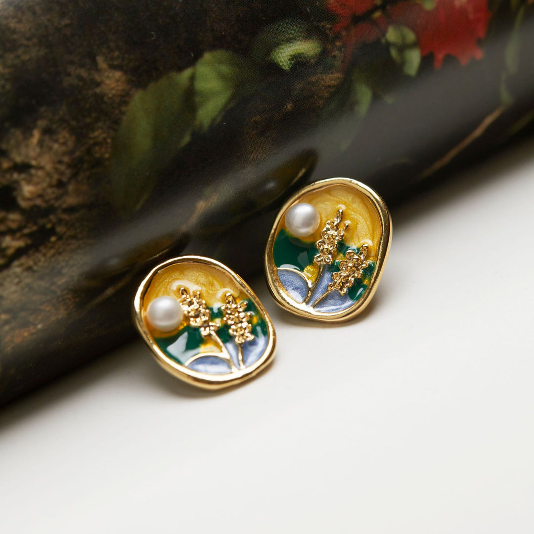 Vintage Oil Painting Enamel Glaze Painted Earrings