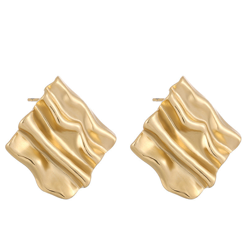 Small Rectangular Pleated Stud Earrings Retro